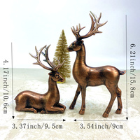 2 paquets de figurines de rennes en cuivre, décoration en résine Art Déco pour la maison, statues d'élan assises et debout