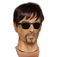 Masque réaliste pour homme avec perruque, visage humain en latex avec lunettes de soleil, masque de fête amusant en caoutchouc, masque de tête entière artificiel pour homme
