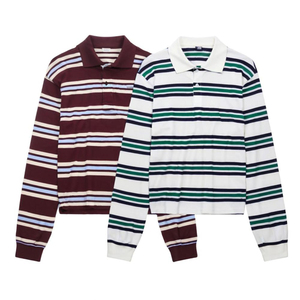 <span class=keywords><strong>Polos</strong></span> a rayas de manga larga de 2025 gramos personalizados de alta calidad <span class=keywords><strong>para</strong></span> mujer 180-Logotipo personalizable - Product Image 1