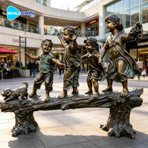 Sculpture en bronze grandeur nature de petits enfants marchant sur un bois, impression numérique, décoration extérieure - Product Image 2
