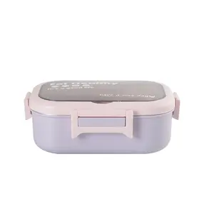 New Arrival Wholesale Stainless Steel Single Tier Lunch Box Rectangle Colorful Kitchenware Bento Box With Salad Spoon