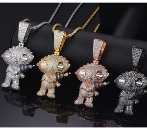 Collana con Ciondolo Cartoon Family Guy Stewie <span class=keywords><strong>Griffin</strong></span>, Placcata in Oro Bianco 18K, Gioiello Hip Hop con Diamanti e Nome Personalizzato - Product Image 4