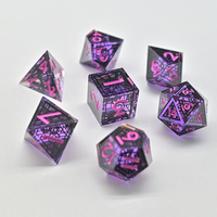 Ensemble de 7 dés géométriques marbrés, faits à la main, pour Dungeons and Dragons, en résine, à bords tranchants, gravés, pour jeux de société