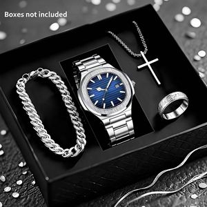 Set Regalo di 3 Orologi al Quarzo di Lusso <span class=keywords><strong>per</strong></span> Uomo con Bracciale in Acciaio Inossidabile <span class=keywords><strong>per</strong></span> Natale, Compleanno, <span class=keywords><strong>per</strong></span> Lui, Marito OEM - Product Image 6