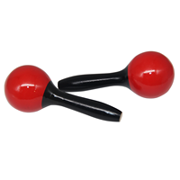 Maracas rouges brillants avec poignées noires, bords lisses, finition découpée au laser pour un son clair