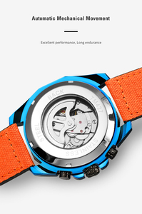 Reloj FORSINING FSG8279 de Lujo para Hombre, Reloj Automático Impermeable, Reloj Mecánico Genuino para Hombre, Correa de Cuero Naranja, Mecanismo de Relojería 2024 - Product Image 4