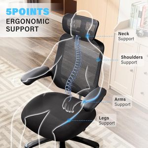 Heavy Duty 500lbs <b>Big</b> and Tall Mesh Office Chair, Ergonomic High Back with Headrest, Flip-up Armrests, Wide <b>Cushion</b>&Quiet Wheels - Product Image 5