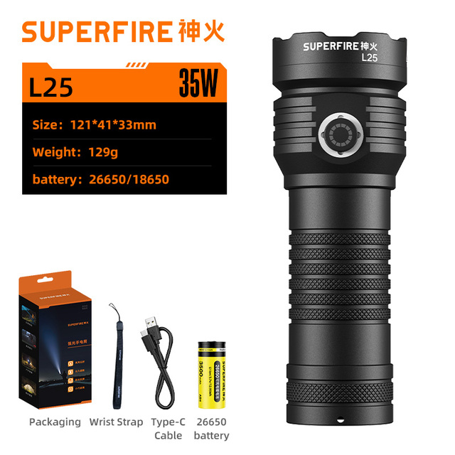 Rechargeable USB High Power LED Flashlight L25 3700 Lumens 35W Waterproof IP44 Aluminum Alloy Outdoor Emergency Camping 150M