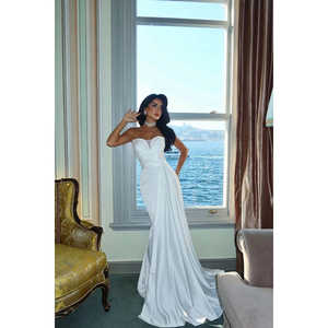 Robe de soirée longue en satin blanc Elodie avec sequins et perles, taille empire, taille XL, robes de bal personnalisées ODM - Product Image 3