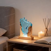 Lampe de chevet LED en résine époxy avec requin marteur et plongeur, motif vague océanique, base en bois, pour décoration intérieure – Vente en gros