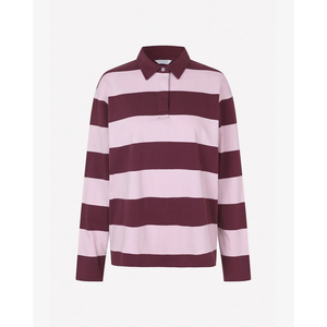 T-shirt polo rayé à manches longues pour femme, en coton respirant, col classique, vêtements écologiques pour un confort et un style au quotidien - Product Image 1