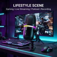 Microphone de jeu RGB ME5 Pro avec plus de 10 modes de couleur, micro de studio USB Type-C avec surveillance en temps réel et fonction mute pour YouTube Twitch