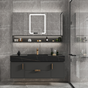 Mueble de <span class=keywords><strong>baño</strong></span> de lujo clásico, 2 cajones, 2 puertas, tocador de <span class=keywords><strong>baño</strong></span> <span class=keywords><strong>con</strong></span> encimera de piedra sinterizada y <span class=keywords><strong>armario</strong></span> <span class=keywords><strong>con</strong></span> <span class=keywords><strong>espejo</strong></span> - Product Image 2
