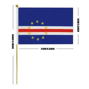 Bandera de <span class=keywords><strong>Cabo</strong></span> <span class=keywords><strong>Verde</strong></span> de 14*21cm para agitar con la mano, con varilla de madera, impresión digital, poliéster, gran oferta, países del mundo, venta al por mayor - Product Image 2