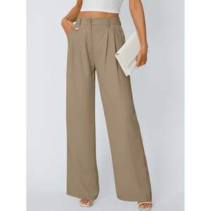 2025 femmes respirant jambe large robe pantalon affaires tenues décontractées avec taille élastique froissé Techniques pour filles dames - Product Image 4