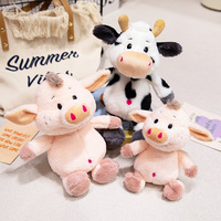 Jouets en peluche animaux de la ferme mignons : cochon rose et vache noire et blanche, doux et moelleux, cadeau pour enfants et filles