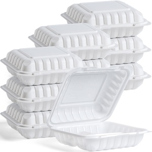 Scatole da pranzo usa e getta bianche da 8 pollici contenitori per alimenti da asporto MFPP a conchiglia per andare piatti per ristorante - Product Image 1