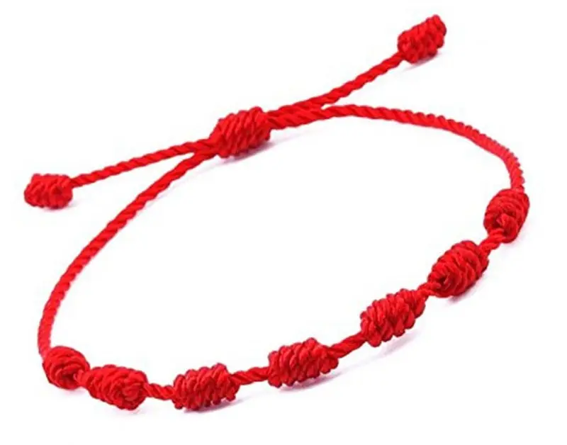6pcs/pack Adjustable Red Rope Braided 7 Knots Lucky Charm Bracelet String for men and women Couple with red cotton bag