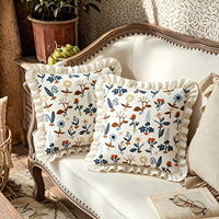Housse de coussin décorative 100 % coton à volants, imprimé floral vintage, pour canapé, décoration de maison de style farmhouse