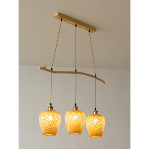 <b>Zen</b> Inspired Bamboo Pendant Lights E27 LED Oval Three Head Chandelier For Tea Room Homestay Lighting - Product Image 1
