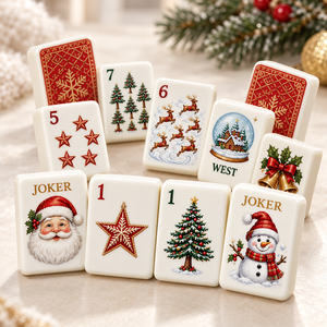 Jeu de Mahjong Américain de Noël – Tuiles Festives en Acrylique avec Dos Flocon de Neige <span class=keywords><strong>Rouge</strong></span> – Jeu de Fête pour Soirées Hivernales Confortables - Product Image 2