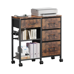 Archivador de 4 cajones con estación de carga, mesa de soporte de impresora rodante con estante de almacenamiento abierto, archivador de tela móvil - Product Image 1