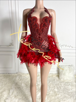 Ocstrade blanc plume d'autruche diamant robe femmes élégantes robes de fête d'anniversaire femmes Sexy argent strass robe de club