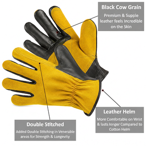 Professional Leather Welder <b>Gloves</b> with <b>Long</b> Cuff and Thumb Reinforcement Flame Resistant Leather Welding <b>Gloves</b> - Product Image 5