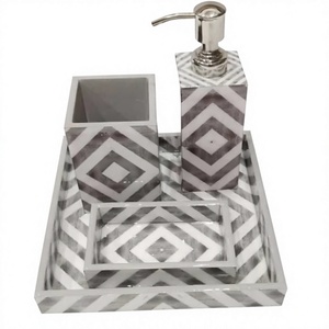 <b>White</b> Inlay <b>Bathroom</b> Tumbler and Holder <b>Set</b> - Product Image 1