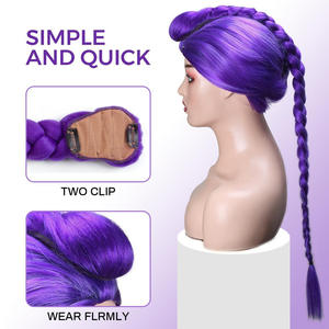 Perruque queue de cheval tressée violette à clipser, cheveux synthétiques 66 cm, sans colle, pour cosplay femme - Product Image 1