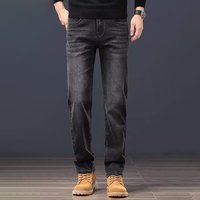 Jean vintage homme le plus vendu, coupe slim, bleu uni, taille mi-haute, pantalon long droit en denim respirant pour l'été