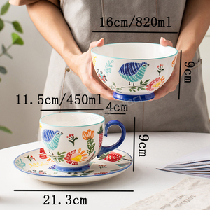 Tasses à thé turques en céramique peintes à la main sous glaçure, motif oiseaux amoureux, 500 ml, tasses à café, tasses à expresso - Product Image 6
