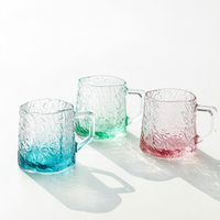 Tasse en verre martelé écologique, résistante aux hautes températures, isolante, avec couvercle à boire directement et poignée, compatible micro-ondes
