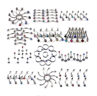 Lots assortis de bijoux de corps en acier inoxydable et zircon, pour piercings barbell, nombril, lèvre, nez, oreille, langue, sourcil, téton, vente en gros