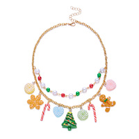 Collier pendentif CUMAI de Noël avec perles, Père Noël, renne, bonhomme de neige, flocon de neige et clochette pour femme, cadeau de fête, bijoux