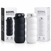 Bouteille d'eau isotherme anti-fuite de 600 ml, design Puffer, finition douce au toucher, poignée arquée pivotante, double paroi en acier inoxydable