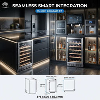 Enfriador de Vino Integrado con Compresor, 15 Botellas, Puerta de Vidrio, Iluminación LED, Zona Única, Temperatura Constante, Clase C, OEM