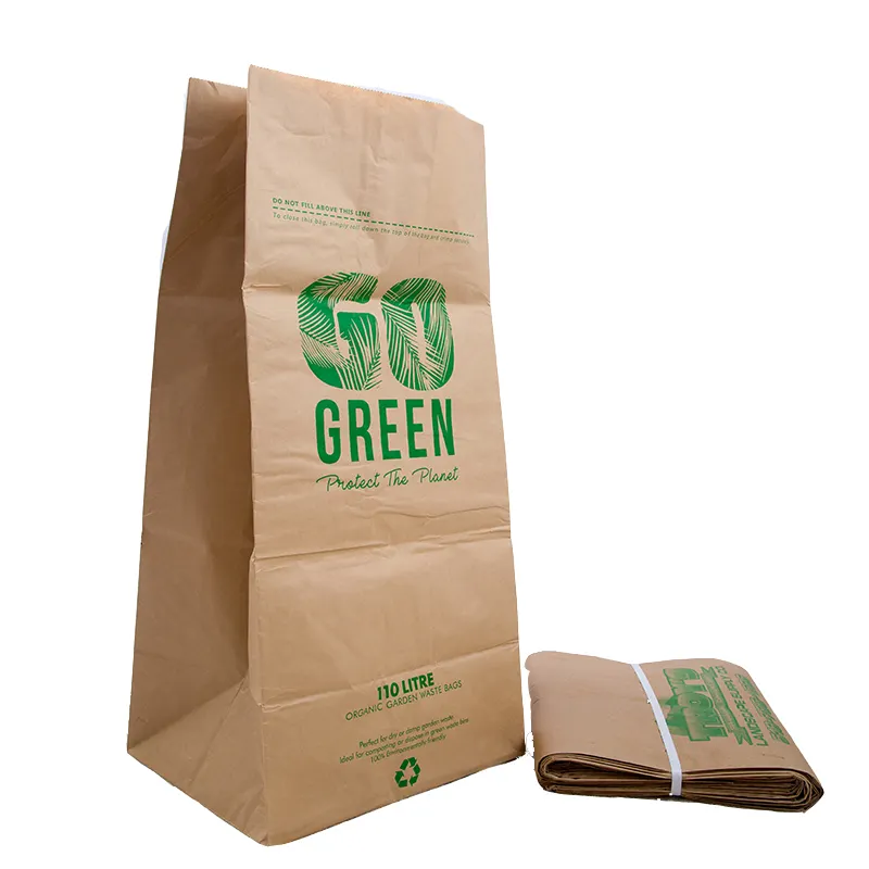 big garbage bag yard waste bags leaf packaging brown Kraft paper bag 2 layer 30 gallon flat bottom