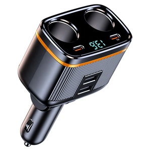 C27 Dual <span class=keywords><strong>USB</strong></span> C Cargador de coche Adaptador de encendedor de cigarrillos de 2 enchufes Divisor Carga rápida LED Voltímetro 45W PD 12V/24V Puertos múltiples - Product Image 1