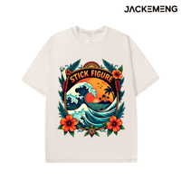 T-shirt en coton délavé oversize avec imprimé citation « Stick Figure » sur le thème du surf, style streetwear rétro décontracté, vente en gros depuis l'entrepôt américain