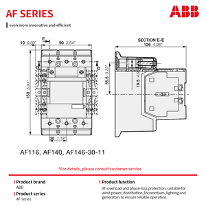 Contacteur AC d'origine A-BB AF116-30-11-13, 3 pôles, courant 185A, contacts auxiliaires 1NO+1NC, tension de bobine 80V - Product Image 5