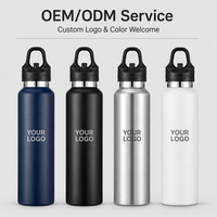 Bouteille d'eau isotherme personnalisée en acier inoxydable 306, gourde de sport à double paroi sans BPA avec bouchon à boucle portable pour la randonnée et la salle de sport