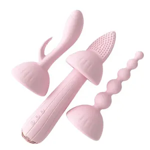 The new silicone mushroom vibrator comes with three different types of top cover handheld massage sticks for female couples