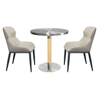 Table Ronde Personnalisée OEM, Table en Acier Inoxydable Brossé avec Colonne à Grain de Bois pour Café Restaurant Bistro