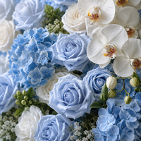 Mur de fleurs artificielles de luxe bleu 8x8 pieds, personnalisé en usine, avec roses en soie simulées, pour la maison et les restaurants