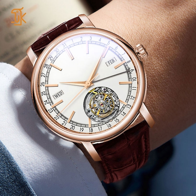 SANYIN Premium Rose Gold Tourbillon Automatic Watch Custom Logo Big Calendar Luxury Mechanical Watches For Men Manufacturers