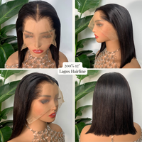Perruque courte bob 99J 13x4 Lace Front, cheveux humains brésiliens lisses, 10 pouces, double épaisseur, avec ligne de cheveux naturelle