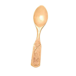 Compre una cuchara de madera con mango geométrico tallado, utensilio de cocina rústico para cocinar, servir y decorar la mesa. - Product Image 3