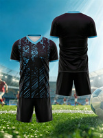 Conjunto de Camiseta de Fútbol Personalizada de Fábrica con Nombre y Número del Equipo, Impresión Digital Negra y Cian, Transpirable, de Secado Rápido para Hombre