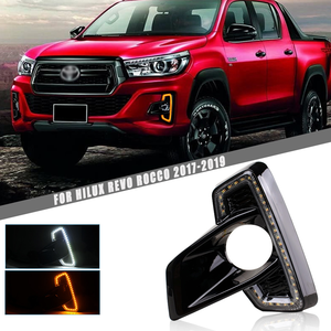 ไฟเดย์ไลท์ LED ด้าน<span class=keywords><strong>หน้า</strong></span>แบบใหม่ 2 ชิ้น พร้อมไฟเลี้ยวสีเหลือง สำหรับ<span class=keywords><strong>รถ</strong></span>ยนต์โตโยต้า ไฮลักซ์ รีโว่ ร็อคโค่ ปี 2017 2018 2019 - Product Image 1